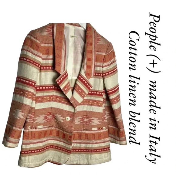 Made in Italy, (+) people.Blazer women medium.Linen,cotton,embroidered,Aztec,EC - Picture 1 of 16